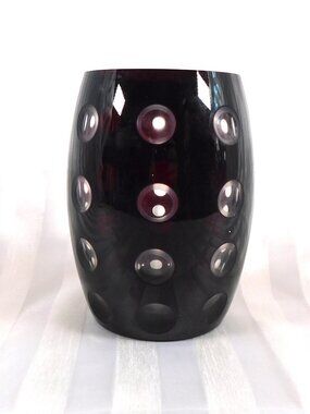 Dark Red Cut to Clear Short Round Vase # 26038